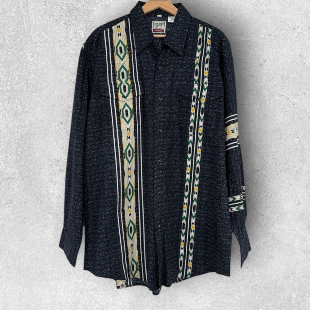 Cowboys Turtle Mens Pearl Snap Western Shirt XL Black Aztec Rodeo Southwest